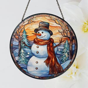 Christmas Snowman Stained Glass Suncatcher, Winter Window Hanging Decor, Holiday Ornament, Christmas Gift, Handmade Winter Sun Catcher Decor